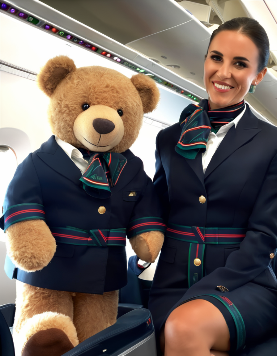 02550-1535167988-dark theme, ((full body portrait shot of a teddy bear_1)), a pretty cute plush toy wearing alitalia stewardess uniform composed.png